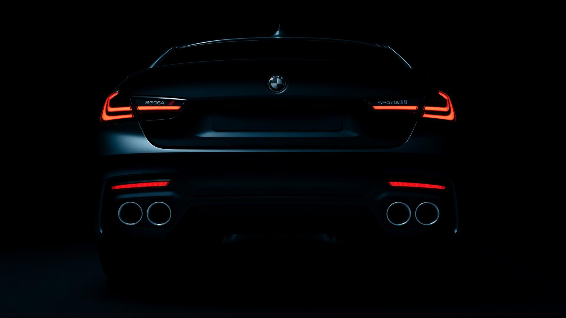 Performance sedan with quad exhaust tips in a dark studio